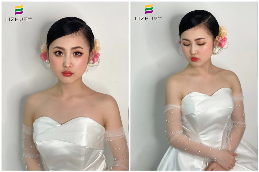 簡約鮮花新娘妝容，廣西化妝學校新娘妝作品
