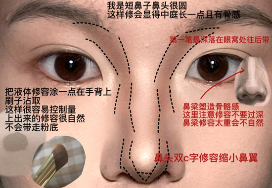 塌鼻梁肉鼻頭修容教程，廣西化妝進修班課件