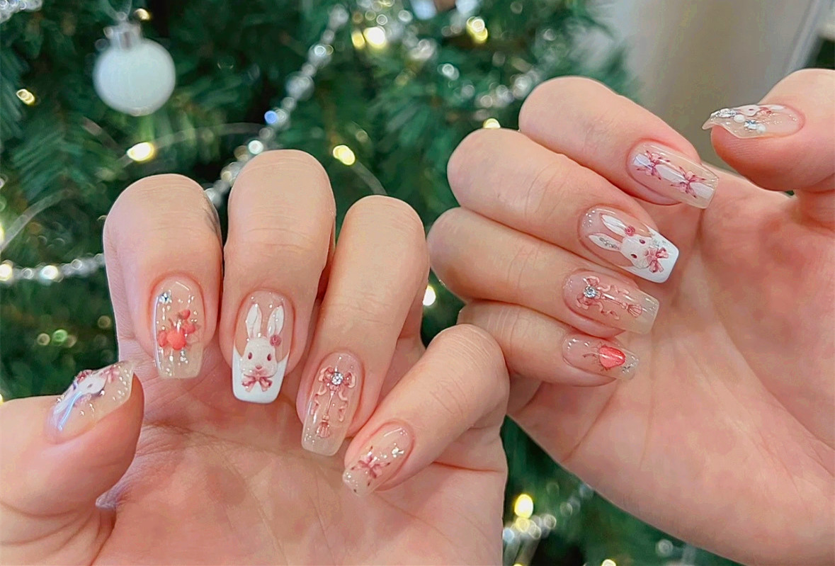 兔子新年美甲，廣西美甲造型學校將氛圍狠狠抓住了
