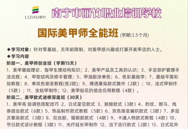 南寧美甲培訓班課程 | 零基礎學美甲到麗竹