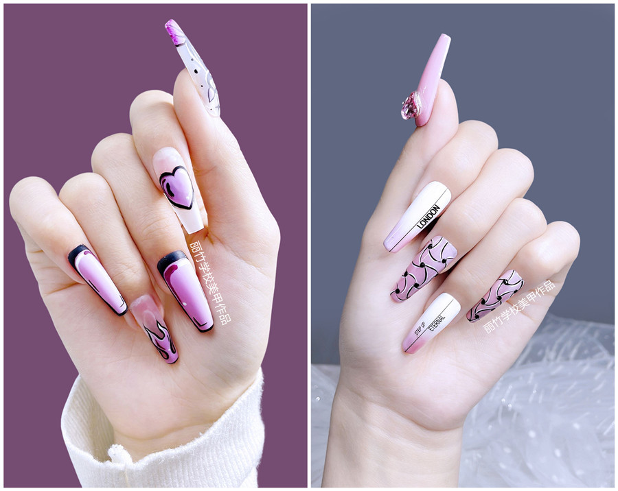 紫色系美甲，南寧學美甲技術學員作品
