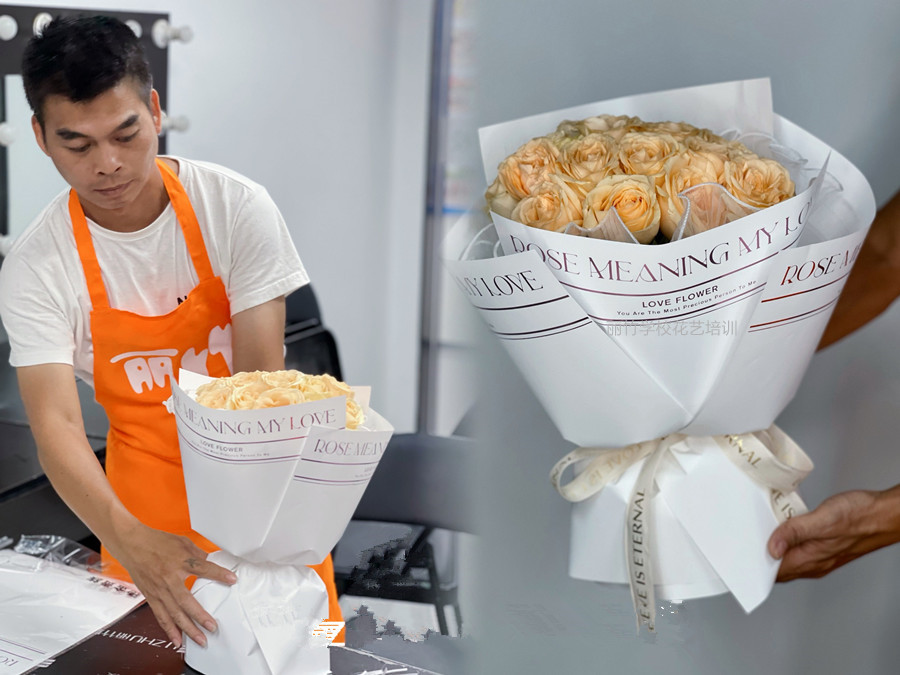 制作圓形玫瑰花束教程，零基礎(chǔ)學(xué)花藝培訓(xùn)