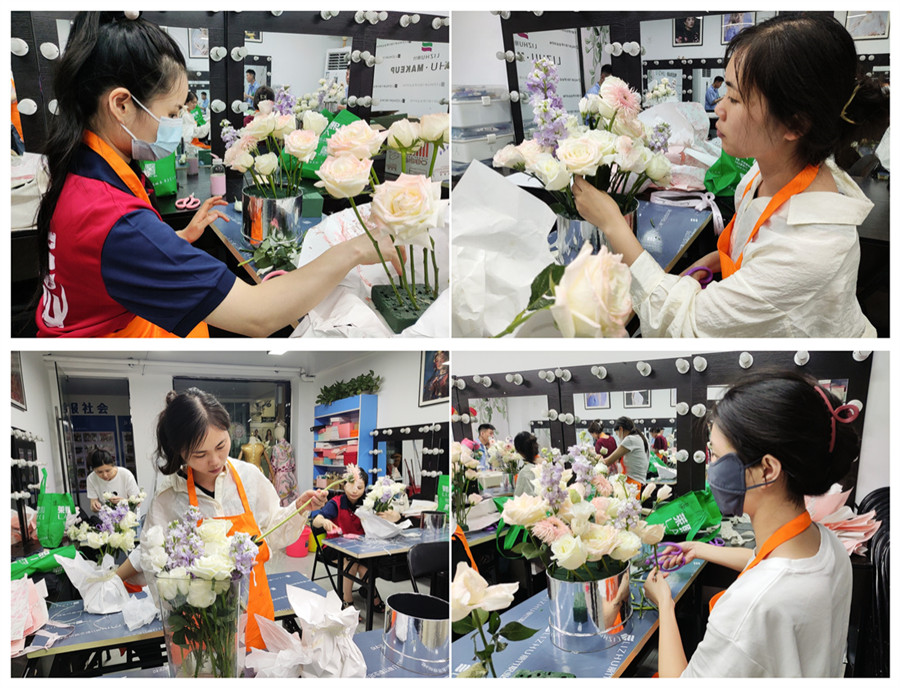 白玫瑰抱抱桶練習(xí)，廣西婚慶花藝設(shè)計培訓(xùn)課堂
