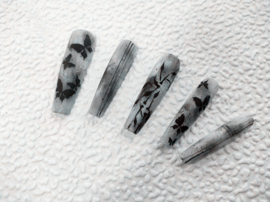 水墨蝴蝶美甲，南寧美甲進修提升作品手法演示