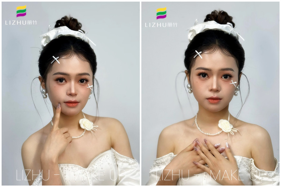 韓系甜美丸子頭新娘，廣西化妝培訓(xùn)高彩