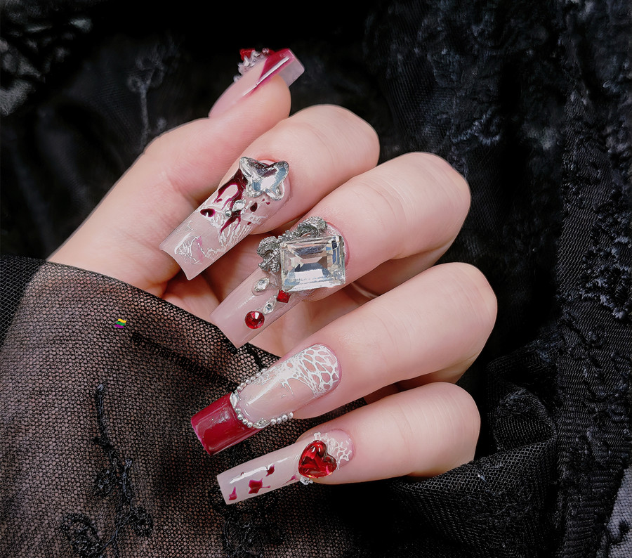 紅色蕾絲新年美甲，美甲從零開始學(xué)