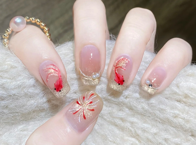 手繪水彩錦鯉美甲教程，廣西美甲課堂示范