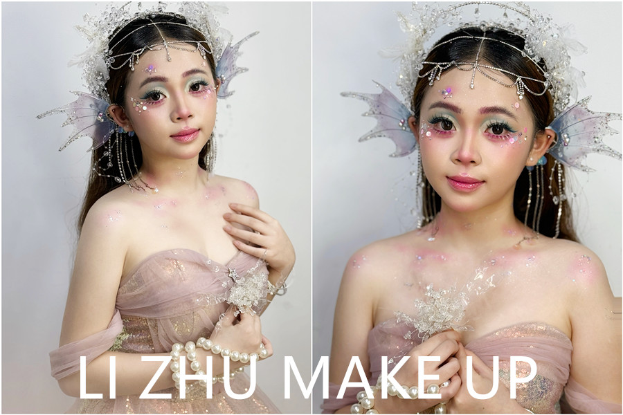 人魚妝造手法示范，南寧美妝專業(yè)學校課堂